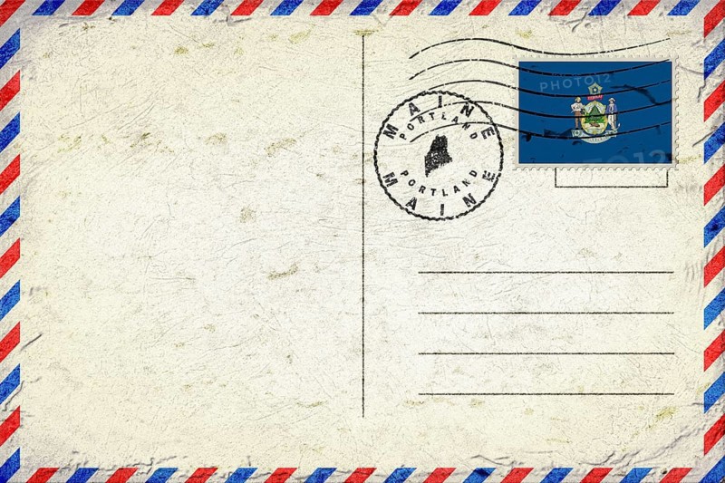 Maine Portland Vintage Air Mail Envelope with Flag and Postmark