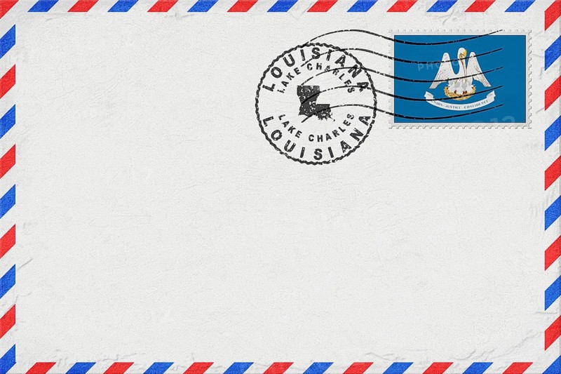 Louisiana Lake Charles Vintage Air Mail Envelope with Flag and Postmark