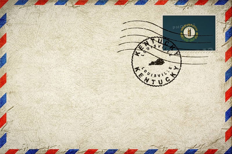 Kentucky Louisville Vintage Air Mail Envelope with Flag and Postmark