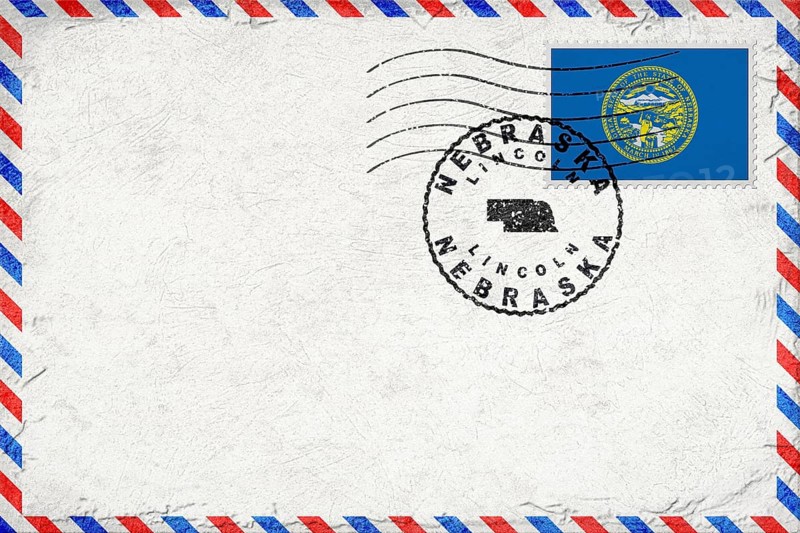 Nebraska Lincoln Vintage Air Mail Envelope with Flag and Postmark