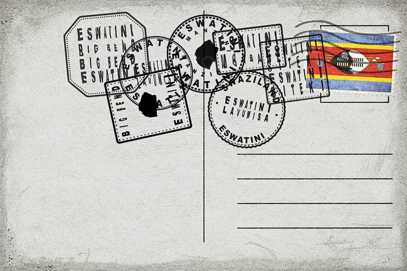 Eswatini Vintage Postcard with Flag Stamp and City Postmarks