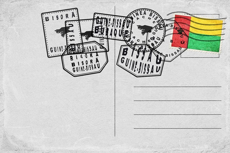 Guinea Bissau Vintage Postcard with Flag Stamp and City Postmarks