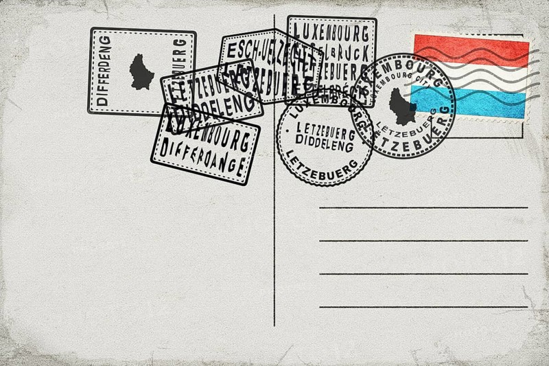 Luxembourg Vintage Postcard with Flag Stamp and City Postmarks