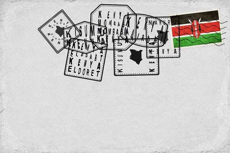 Kenya Vintage Postcard with Flag Stamp and City Postmarks