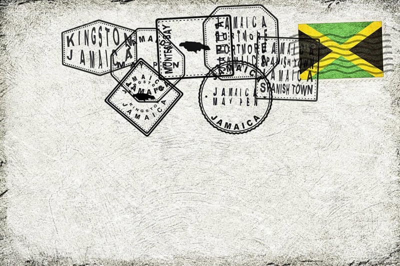Jamaica Vintage Postcard with Flag Stamp and City Postmarks