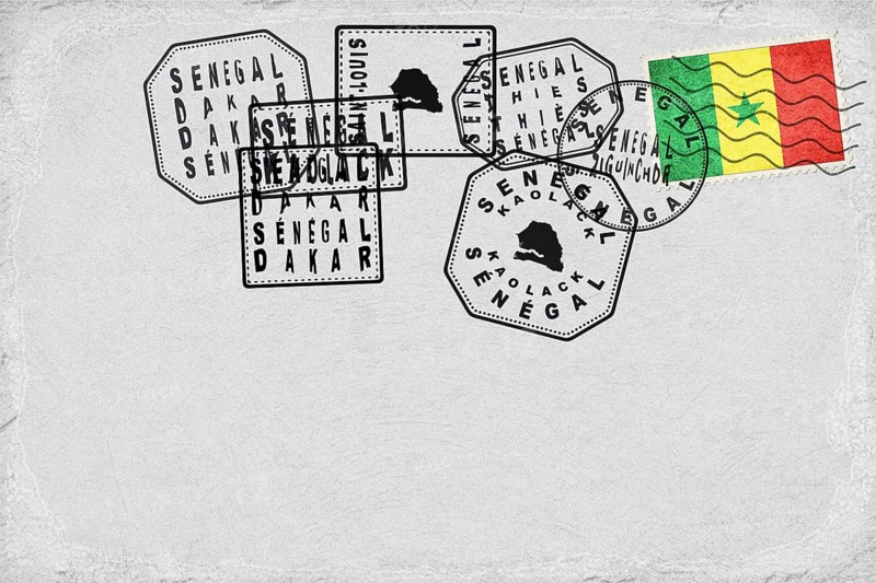 Senegal Vintage Postcard with Flag Stamp and City Postmarks