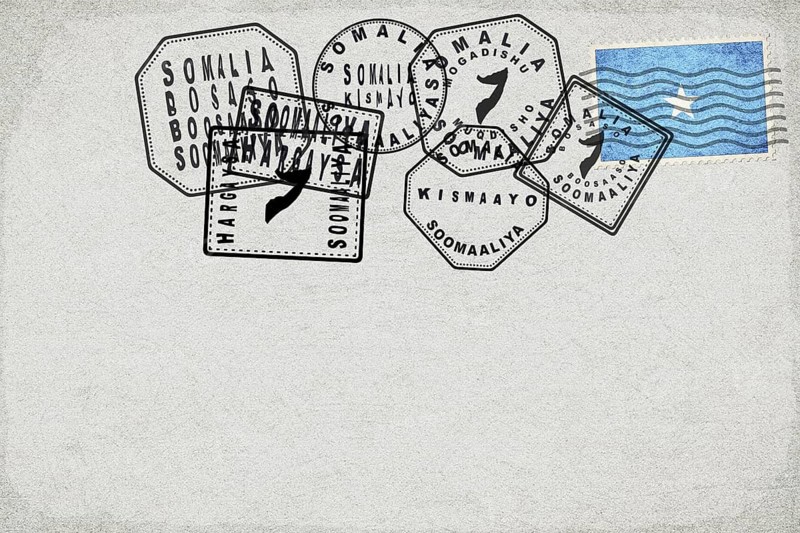Somalia Vintage Postcard with Flag Stamp and City Postmarks