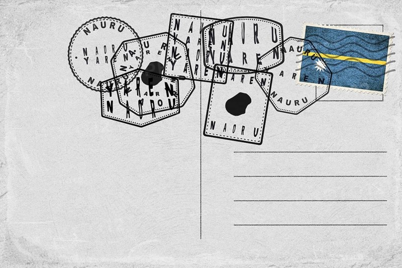 Nauru Vintage Postcard with Flag Stamp and City Postmarks