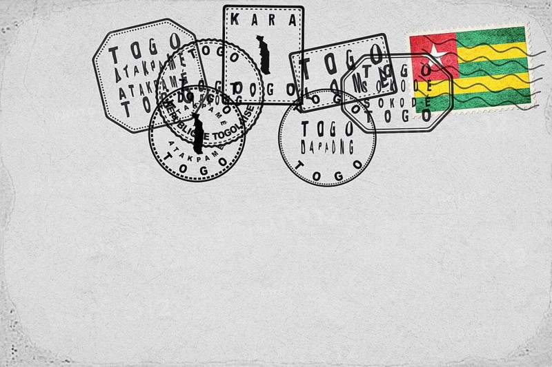 Togo Vintage Postcard with Flag Stamp and City Postmarks