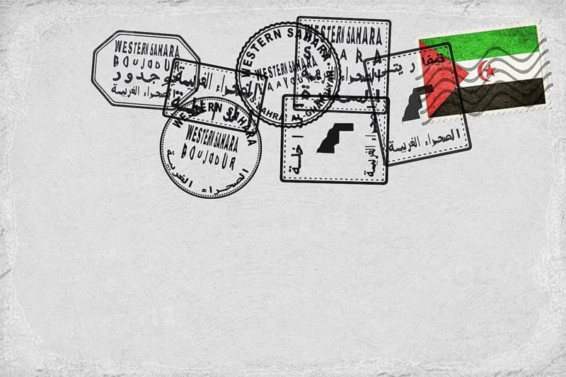 Western Sahara Vintage Postcard with Flag Stamp and City Postmarks