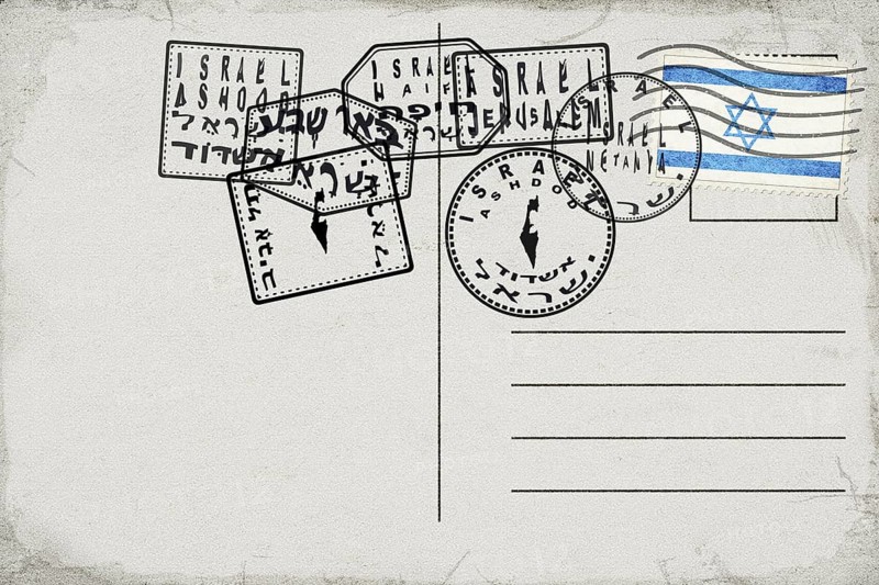 Israel Vintage Postcard with Flag Stamp and City Postmarks