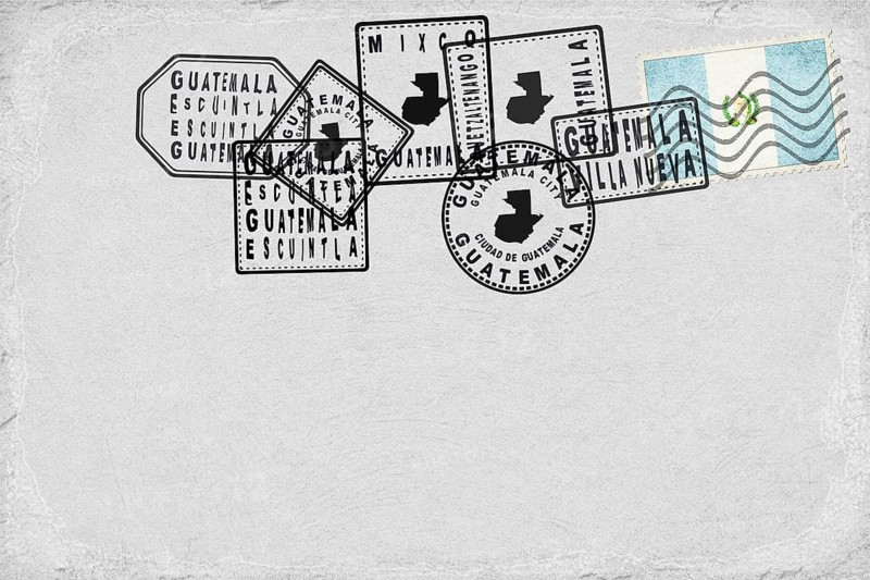 Guatemala Vintage Postcard with Flag Stamp and City Postmarks