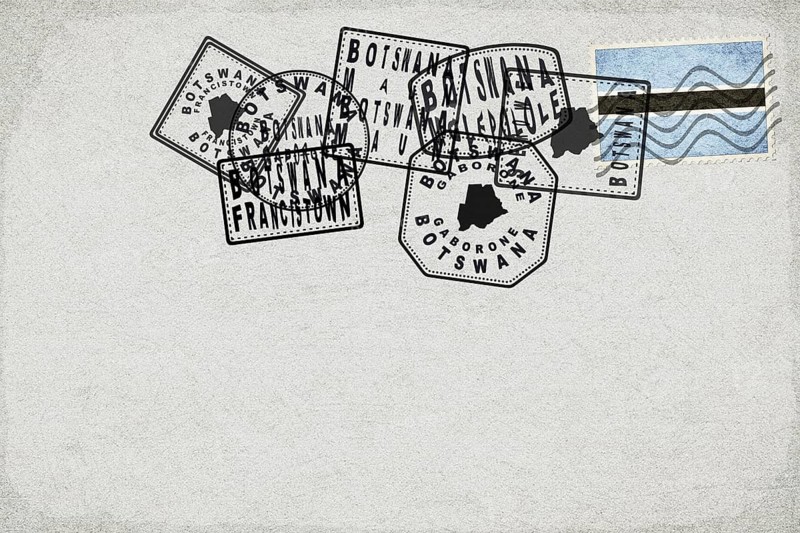 Botswana Vintage Postcard with Flag Stamp and City Postmarks