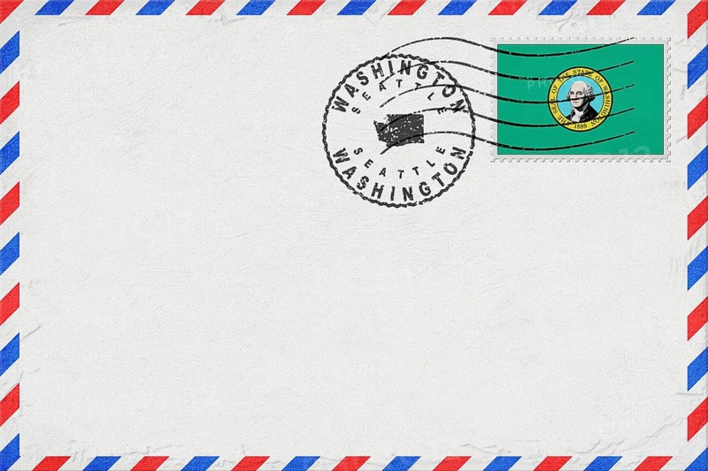 Washington Seattle Vintage Air Mail Envelope with Flag and Postmark