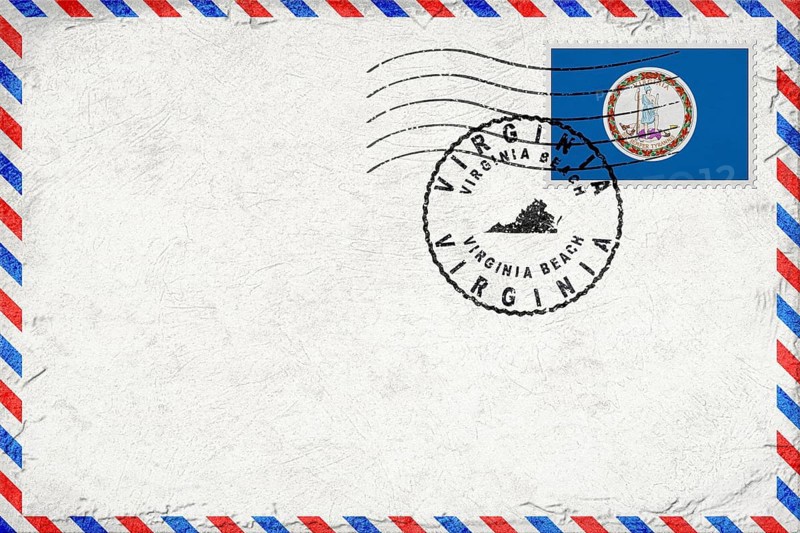 Virginia Virginia Beach Vintage Air Mail Envelope with Flag and Postmark