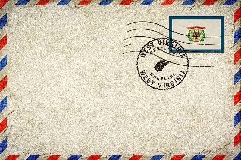 West Virginia Wheeling Vintage Air Mail Envelope with Flag and Postmark