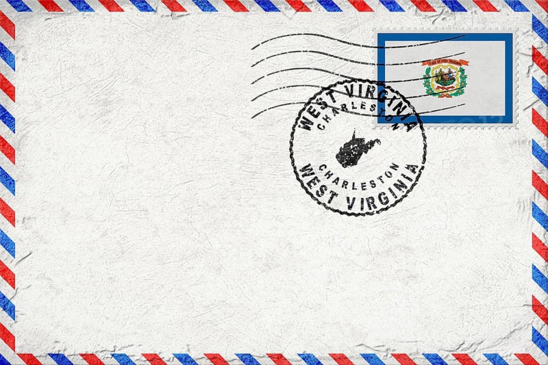 West Virginia Charleston Vintage Air Mail Envelope with Flag and Postmark