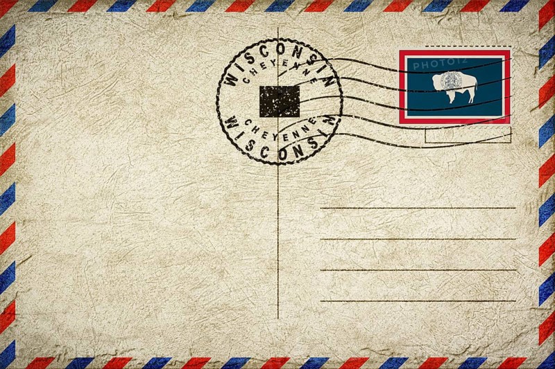 Wyoming Cheyenne Vintage Air Mail Envelope with Flag and Postmark