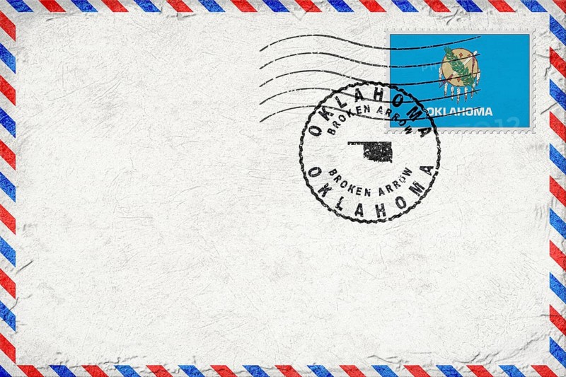 Oklahoma Broken Arrow Vintage Air Mail Envelope with Flag and Postmark