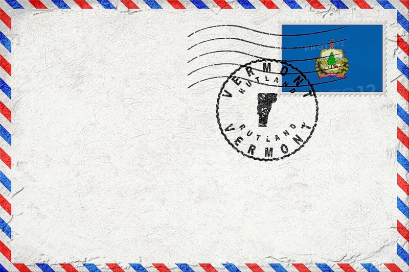 Vermont Rutland Vintage Air Mail Envelope with Flag and Postmark