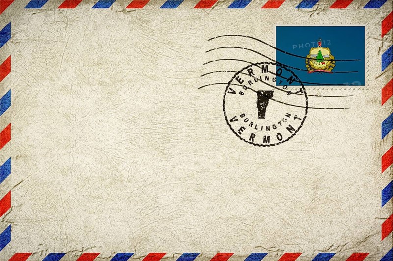 Vermont Burlington Vintage Air Mail Envelope with Flag and Postmark
