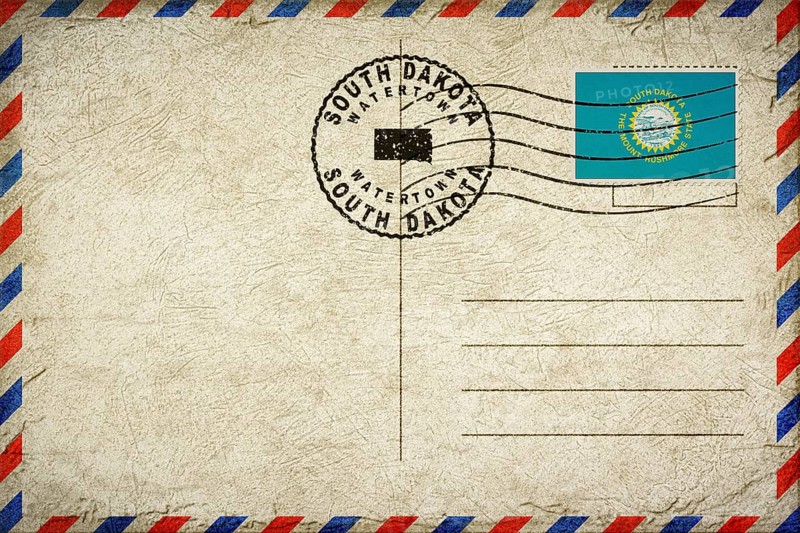 South Dakota Watertown Vintage Air Mail Envelope with Flag and Postmark