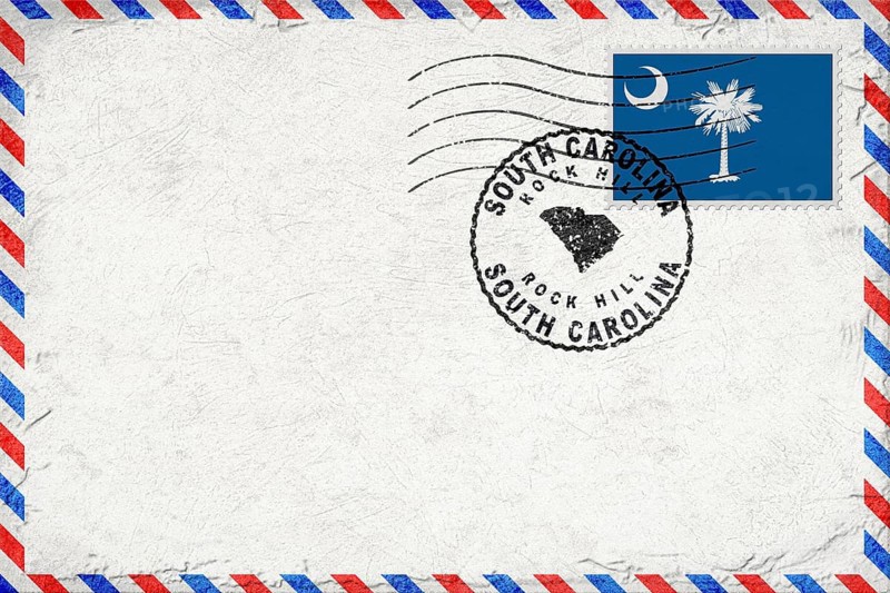 South Carolina Rock Hill Vintage Air Mail Envelope with Flag and Postmark