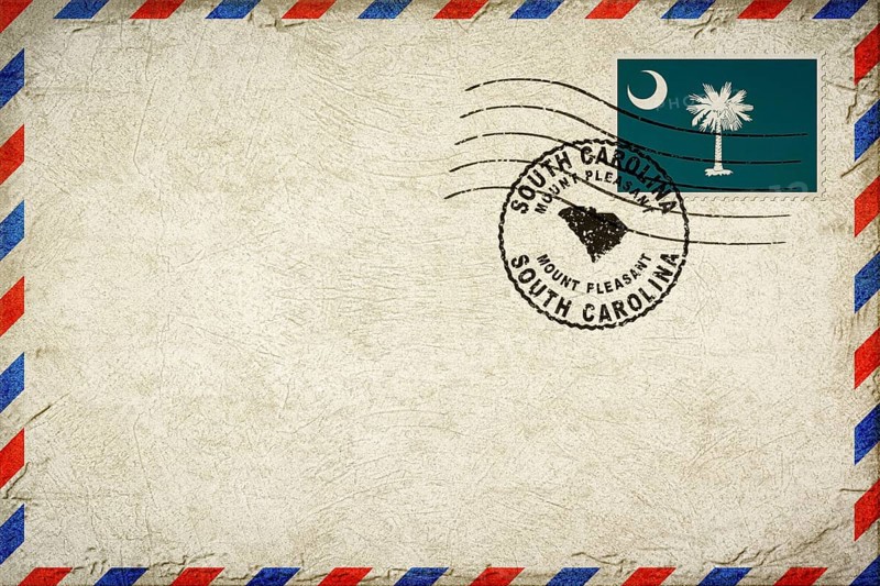 South Carolina Mount Pleasant Vintage Air Mail Envelope with Flag and Postmark