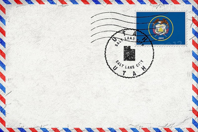 Utah Salt Lake City Vintage Air Mail Envelope with Flag and Postmark