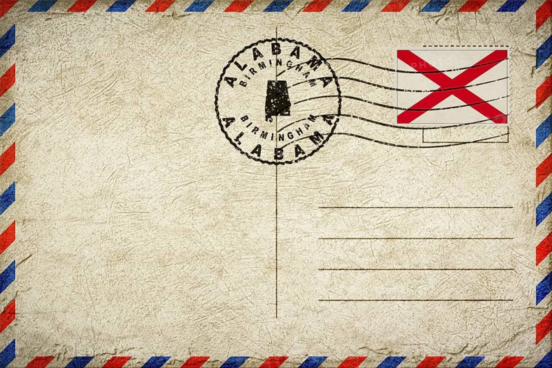 Alabama Birmingham Vintage Air Mail Envelope with Flag and Postmark