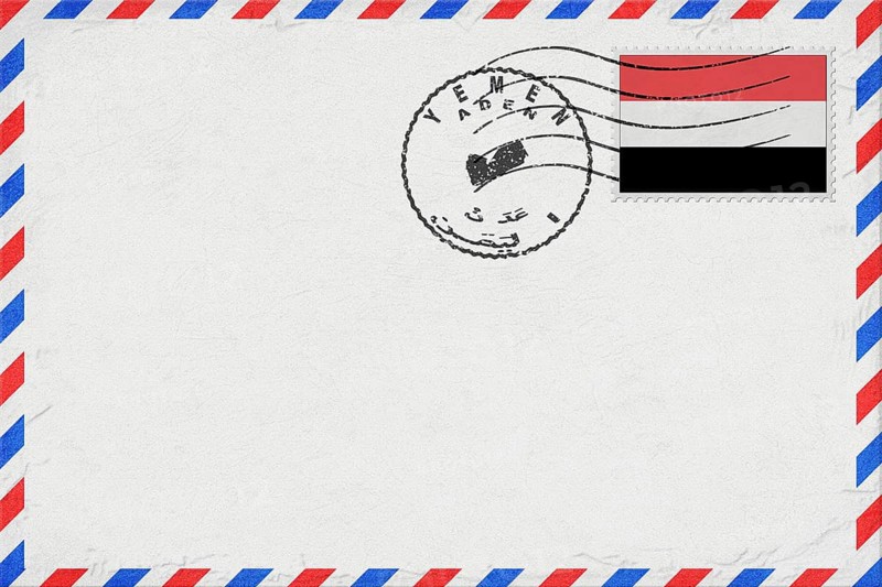 Yemen Aden Vintage Air Mail Envelope with Flag and Postmark