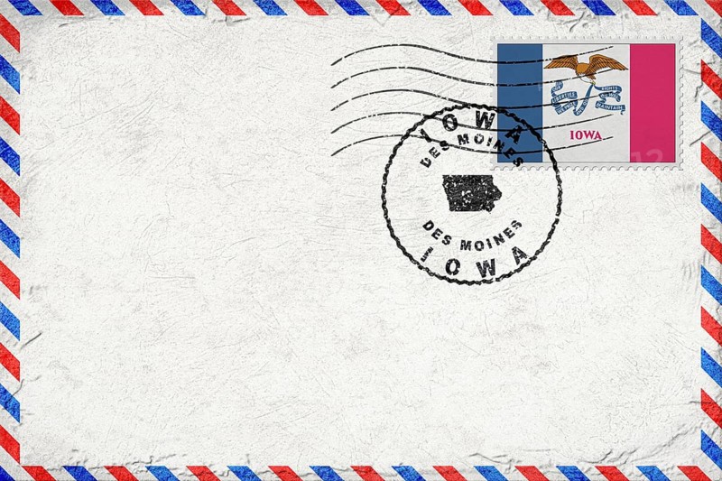 Iowa Des Moines Vintage Air Mail Envelope with Flag and Postmark