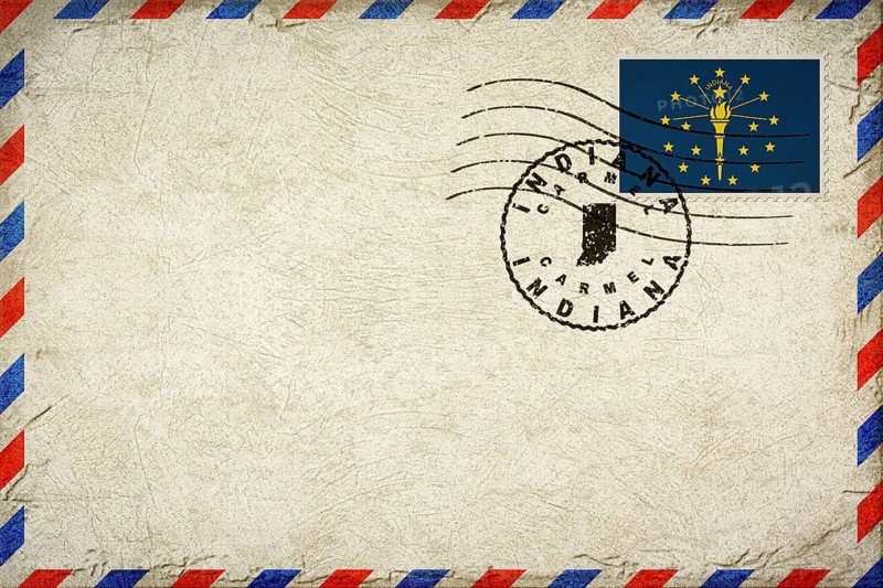 Indiana Carmel Vintage Air Mail Envelope with Flag and Postmark