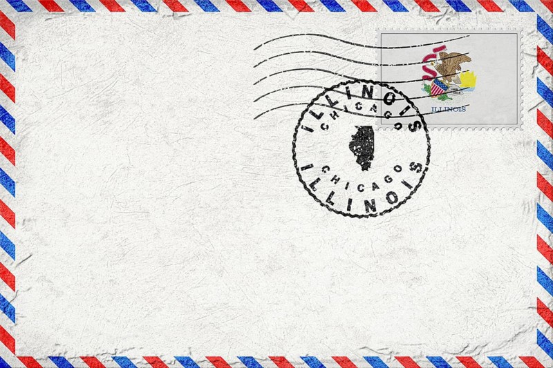 Illinois Chicago Vintage Air Mail Envelope with Flag and Postmark
