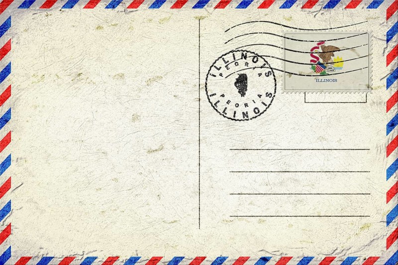 Illinois Peoria Vintage Air Mail Envelope with Flag and Postmark