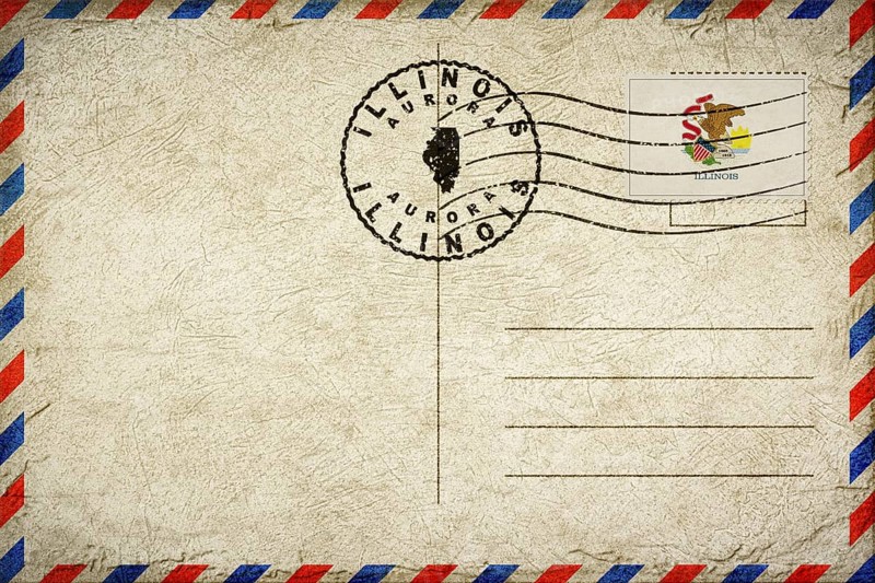 Illinois Aurora Vintage Air Mail Envelope with Flag and Postmark