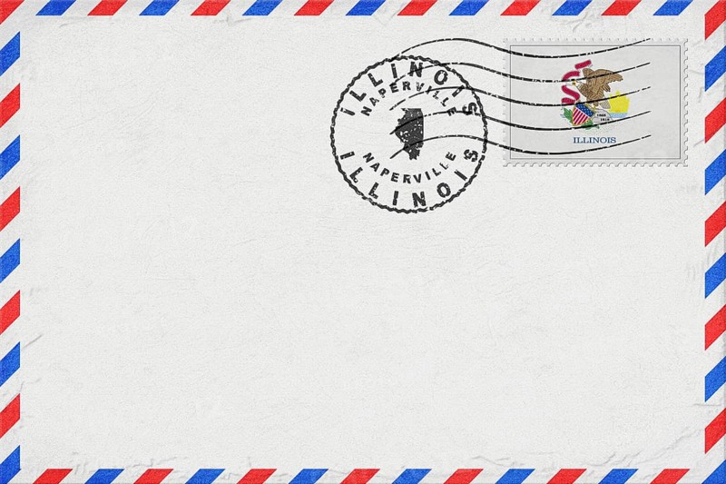 Illinois Naperville Vintage Air Mail Envelope with Flag and Postmark