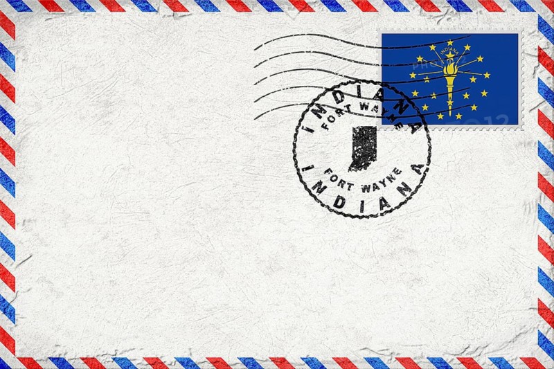 Indiana Fort Wayne Vintage Air Mail Envelope with Flag and Postmark