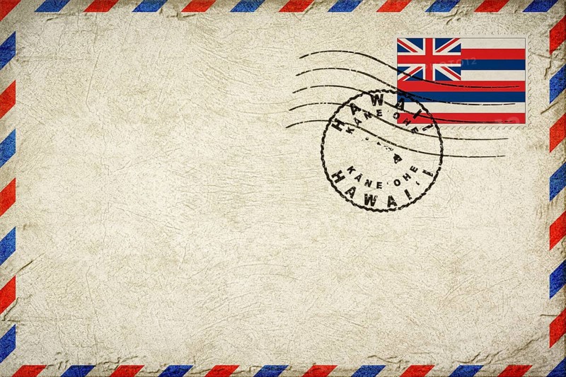 Hawaii Kaneohe Vintage Air Mail Envelope with Flag and Postmark