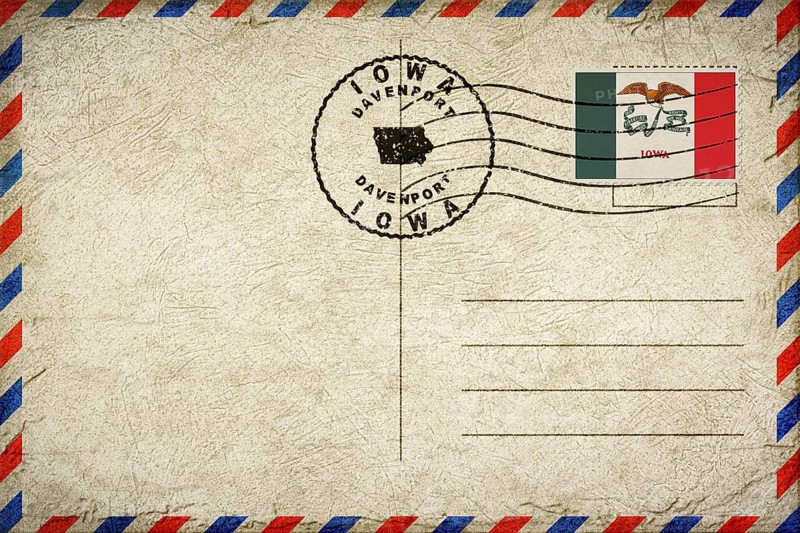 Iowa Davenport Vintage Air Mail Envelope with Flag and Postmark