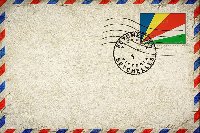 Seychelles Victoria Vintage Air Mail Envelope with Flag and Postmark