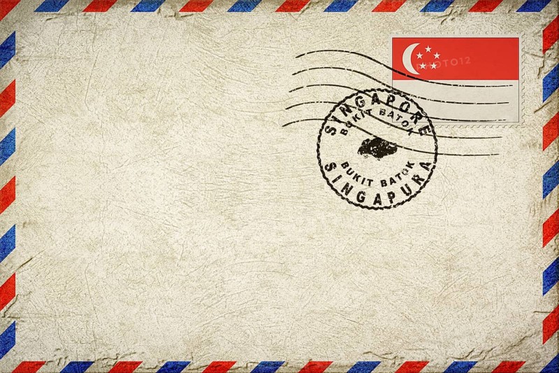 Singapore Bukit Batok Vintage Air Mail Envelope with Flag and Postmark