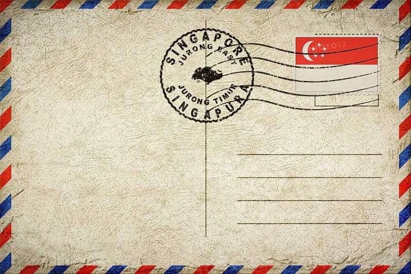 Singapore Jurong East Vintage Air Mail Envelope with Flag and Postmark