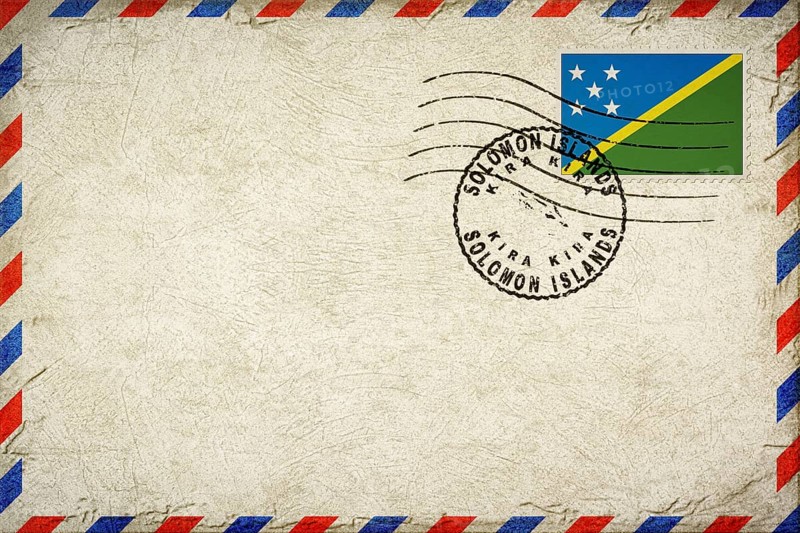 Solomon Islands Kira Kira Vintage Air Mail Envelope with Flag and Postmark
