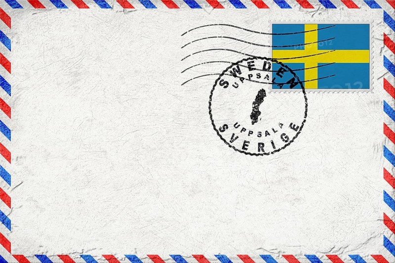 Sweden Uppsala Vintage Air Mail Envelope with Flag and Postmark
