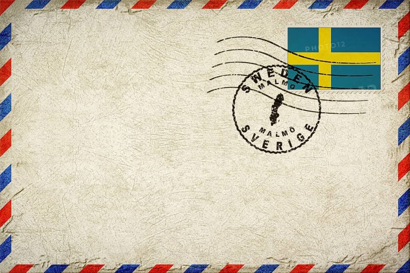 Sweden Malmo Vintage Air Mail Envelope with Flag and Postmark