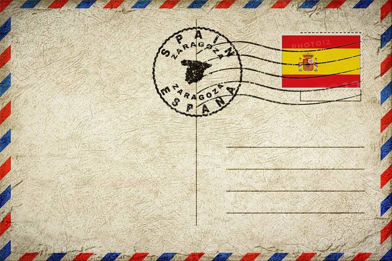 Spain Zaragoza Vintage Air Mail Envelope with Flag and Postmark