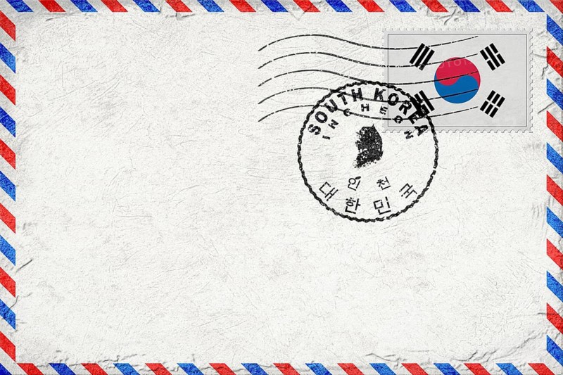 South Korea Incheon Vintage Air Mail Envelope with Flag and Postmark