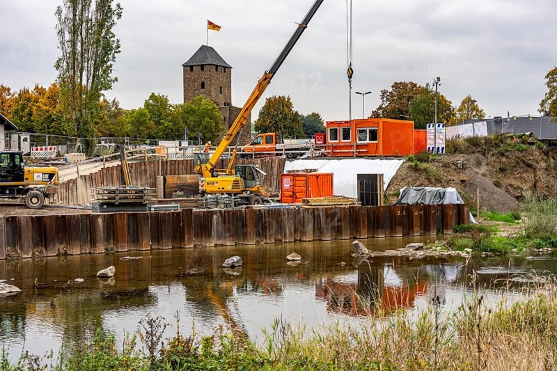 Reconstruction in the Ahr Valley, after the flood of July 2021, restoration of the river landscape, after the removal of debris, flotsam, the river Ahr and the bank are fortified, near Ahrweiler, Rhineland-Palatinate