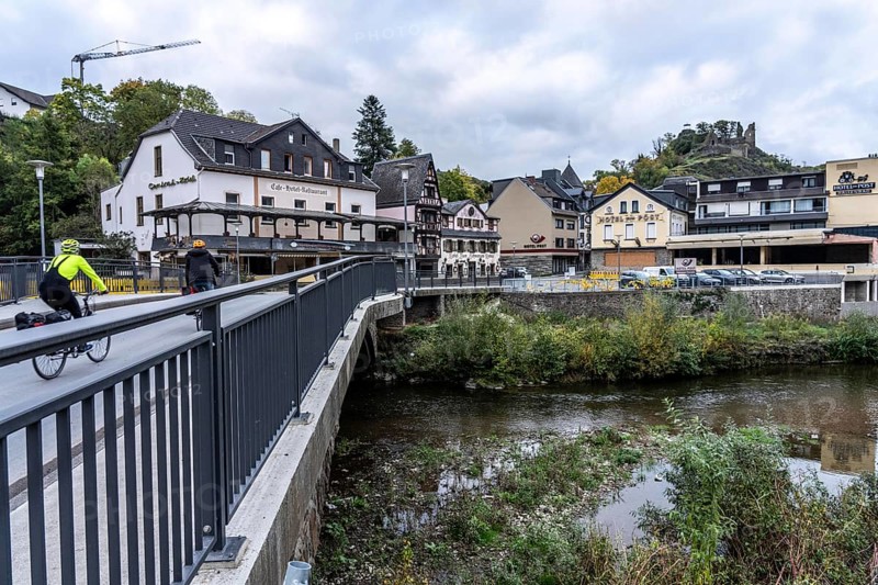 Reconstruction in the Ahr Valley, after the flood of July 2021, buildings that have not yet been renovated or demolished can be found in many places, but most buildings have now been repaired or rebuilt, Hotel Zur Post, Central Hotel, Hotel Zum Schwarzen Kreuz, near Altenahr, Rhineland-Palatinate